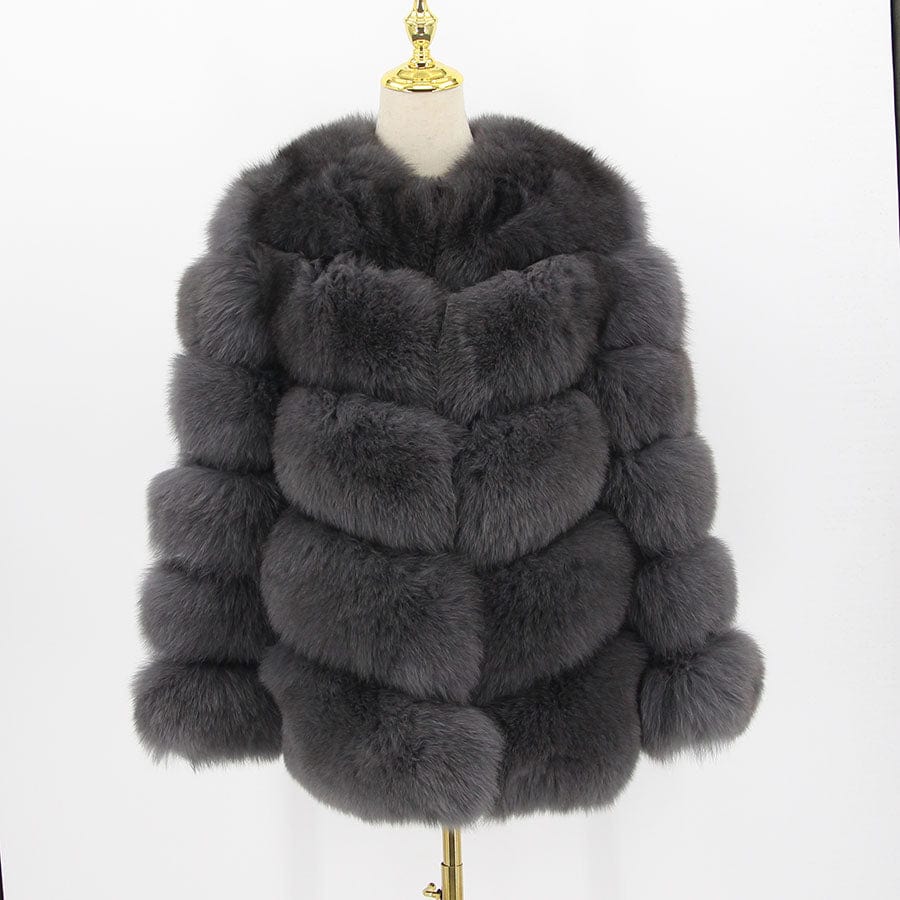 5 XL / iron gray QIUCHEN- QC8081 winter women plus size real fox fur coat fluffy thick womens luxury fur jackets