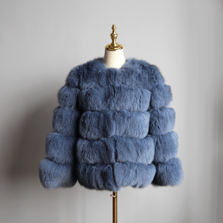 5 XL / jean blue QIUCHEN- QC8081 winter women plus size real fox fur coat fluffy thick womens luxury fur jackets