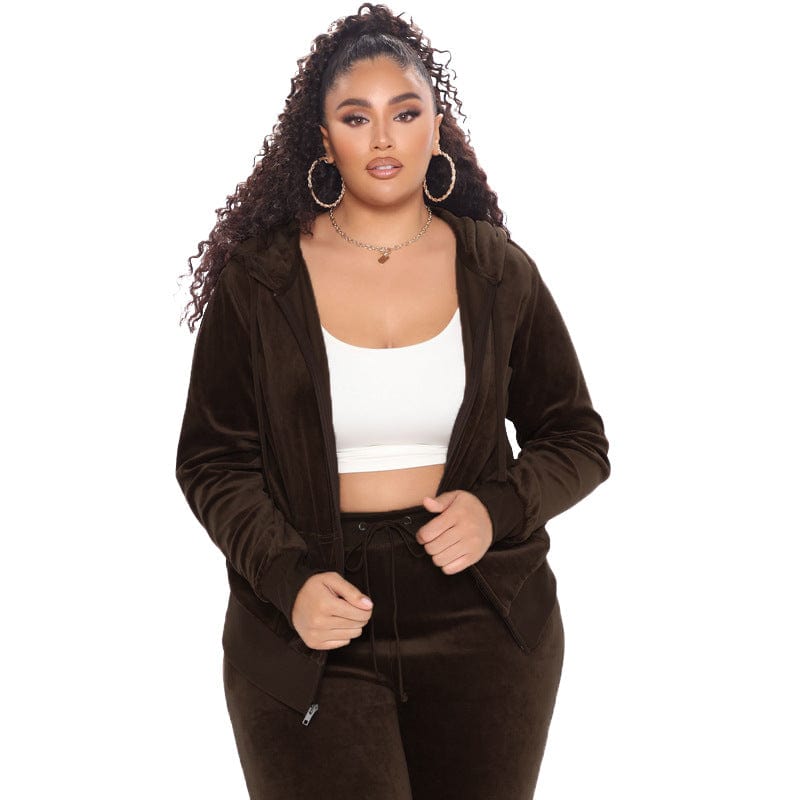 5 XL / Khaki Oph002 2022 Wholesale High Quality Ladies New Velvet Hooded Two Piece Plus Size Women's clothing