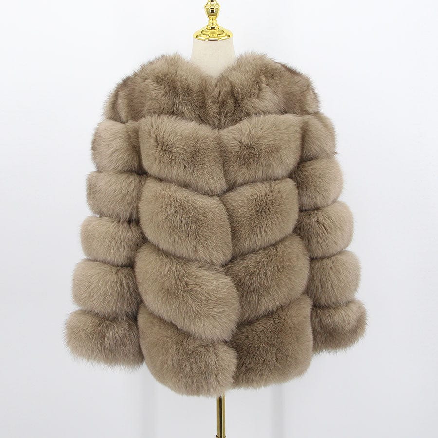 5 XL / khaki QIUCHEN- QC8081 winter women plus size real fox fur coat fluffy thick womens luxury fur jackets