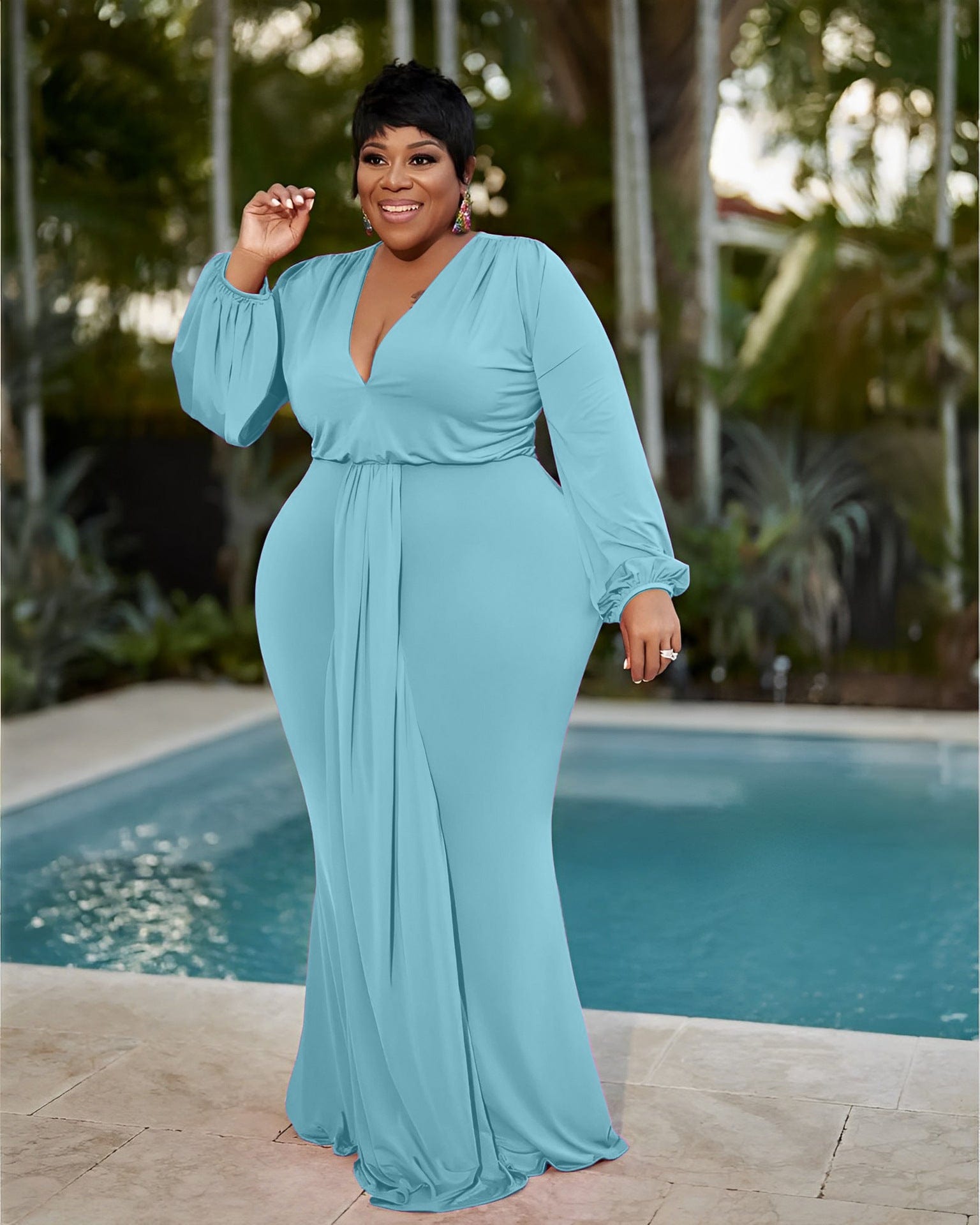 5 XL / Light Blue Sharee Wholesale Fashion Us Size Clothing Mermaid Knit Maxi Dress Plus Size Dress