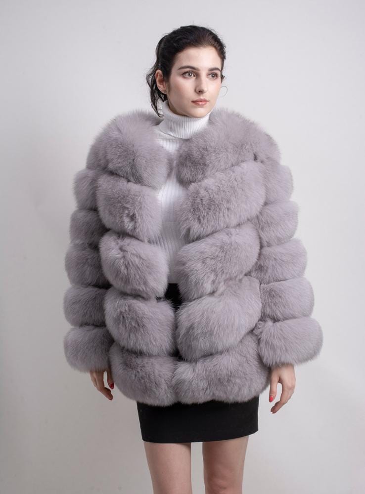 5 XL / light gray QIUCHEN- QC8081 winter women plus size real fox fur coat fluffy thick womens luxury fur jackets