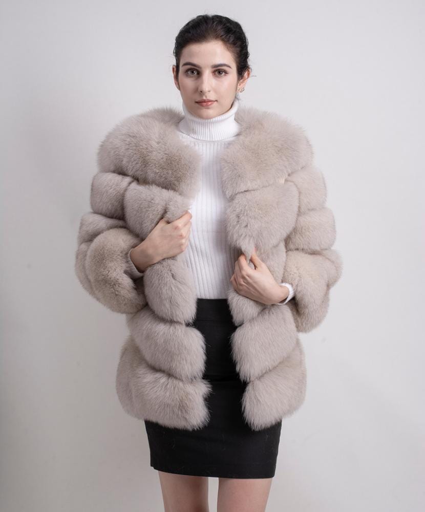 5 XL / nude QIUCHEN- QC8081 winter women plus size real fox fur coat fluffy thick womens luxury fur jackets