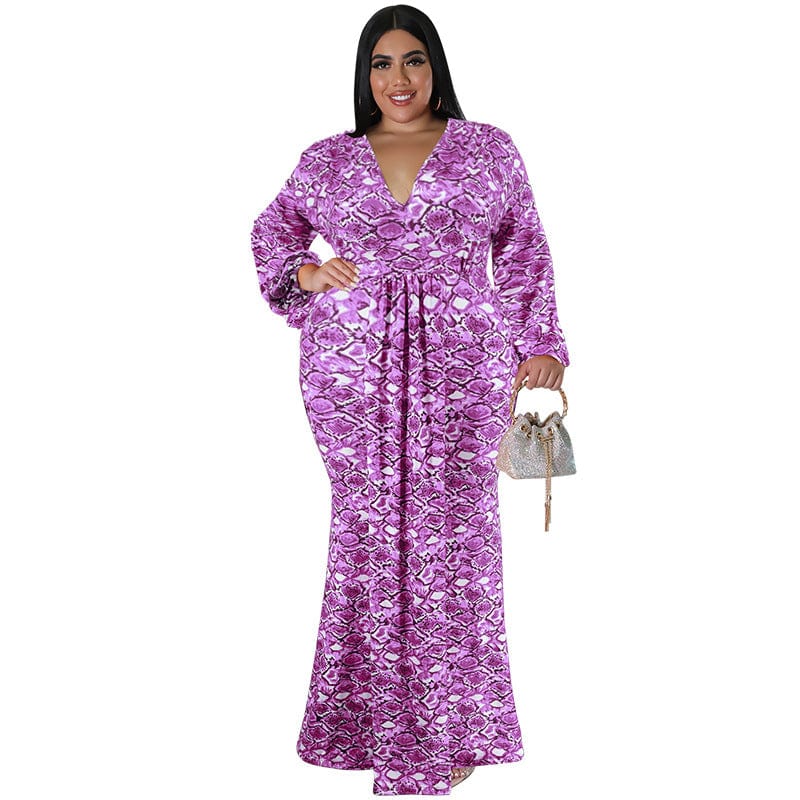 5 XL / Purple C1103ME42 Stylish Design Plus Size Casual Geometric Print Bodycon Maxi Dress Women Sehe Fashion