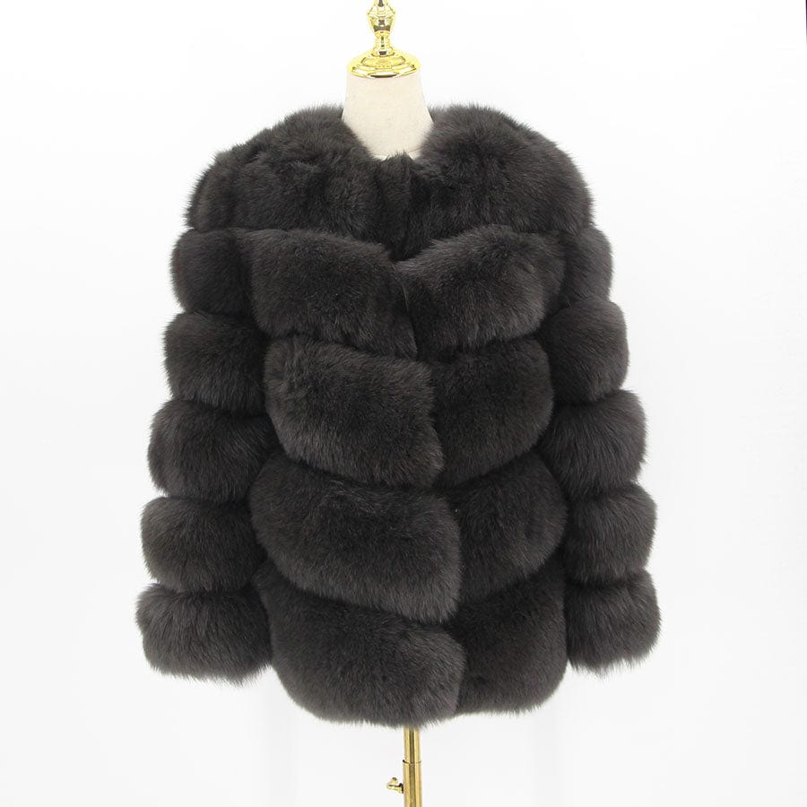 5 XL / smoke QIUCHEN- QC8081 winter women plus size real fox fur coat fluffy thick womens luxury fur jackets