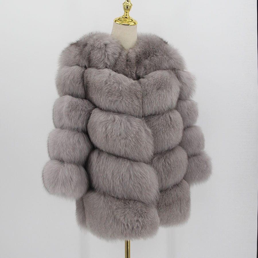 5 XL / stone QIUCHEN- QC8081 winter women plus size real fox fur coat fluffy thick womens luxury fur jackets