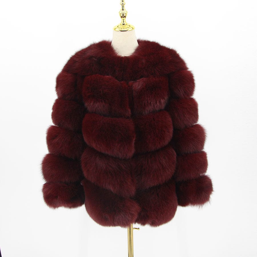 5 XL / wine red QIUCHEN- QC8081 winter women plus size real fox fur coat fluffy thick womens luxury fur jackets