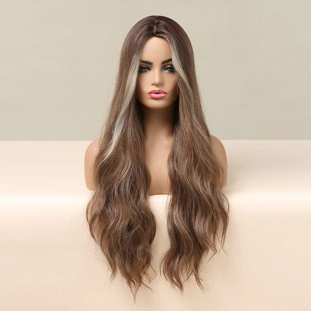 5116 Natural Dark Black Wigs Middle Part Long Water Wave Synthetic Wigs for Women Cosplay Daily Party Heat Resistant Fiber