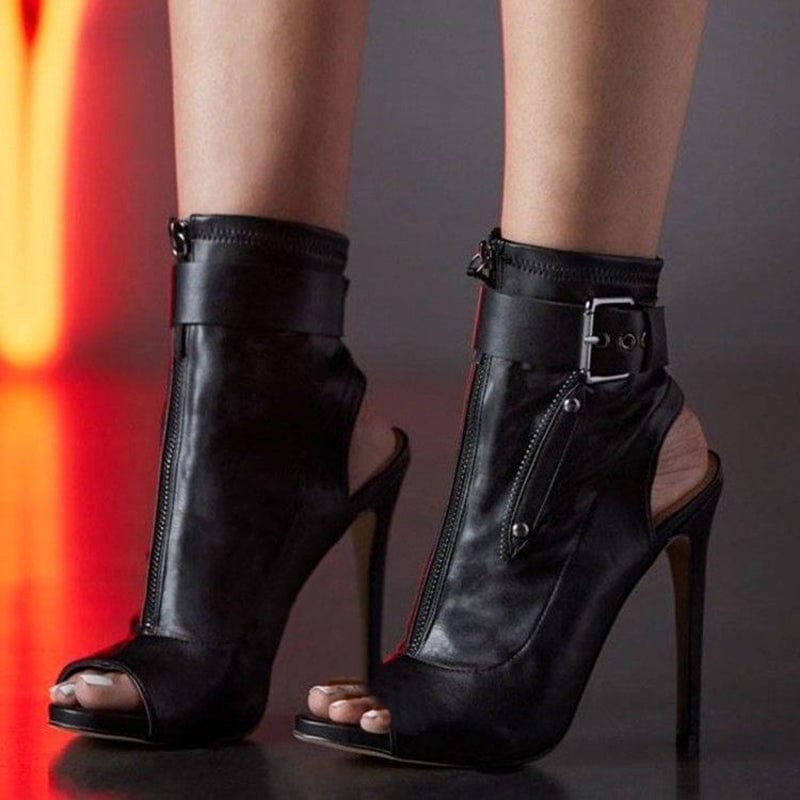 6.5 / boots 1 XZ153 Ladies Sexy Peep Toe Hollow Design Buckle Ankle Boots Fashion Heel Boots For Women