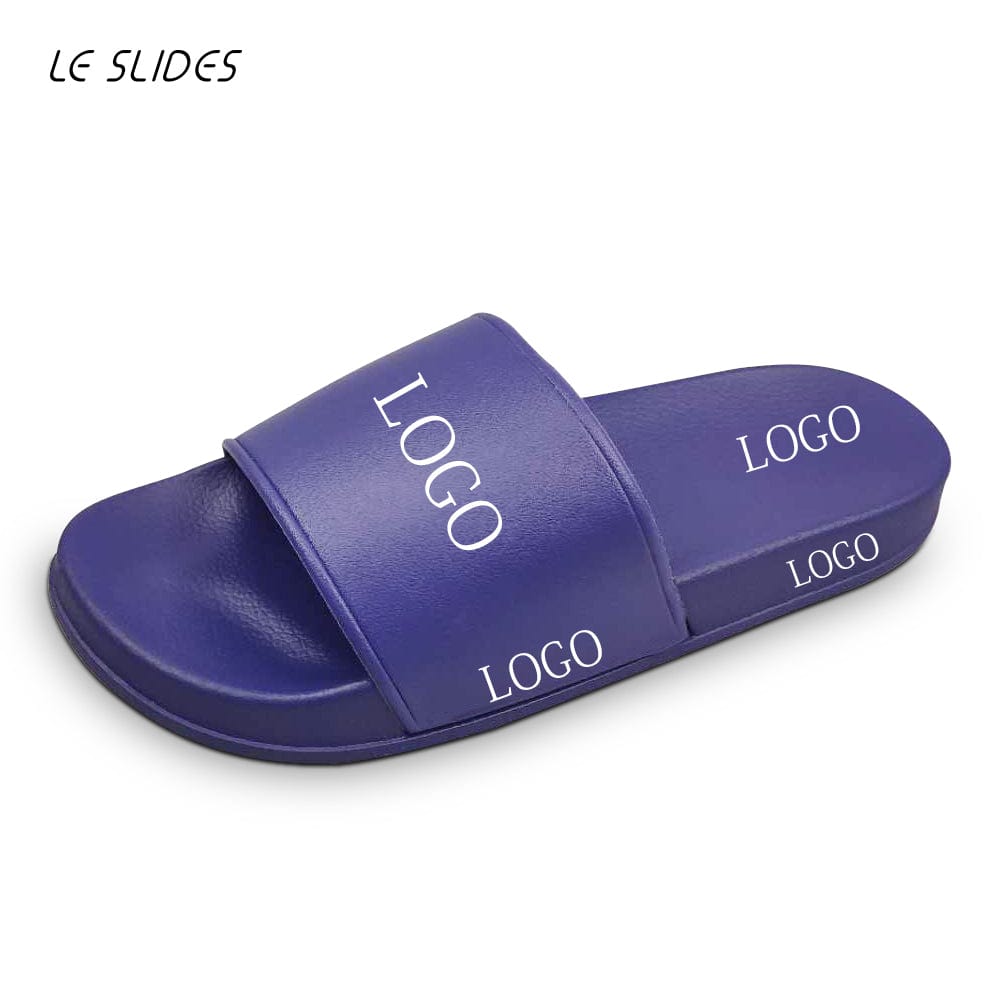 6 / Blue Good Quality Indoor Outdoor PVC Blank Sandals Women Embossed Custom Logo Slides Men Slippers Wholesale