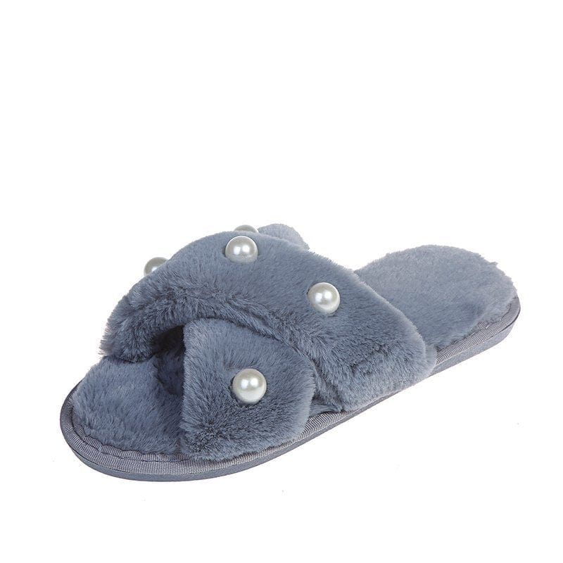 6 / Blue TX Spring new style plush shoes women's shoes flat sandals and slippers women