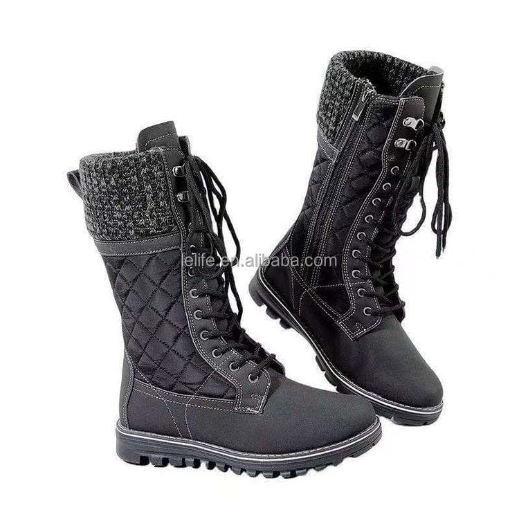 6 (EUR Size 36) / Black Fashion Winter Western Riding Boots Midi Flat Classic Lace up High Cut Round Toe Combat Boots Women's Boots