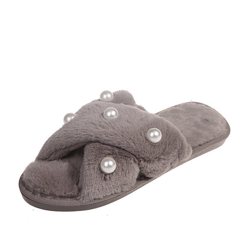 6 / Grey TX Spring new style plush shoes women's shoes flat sandals and slippers women