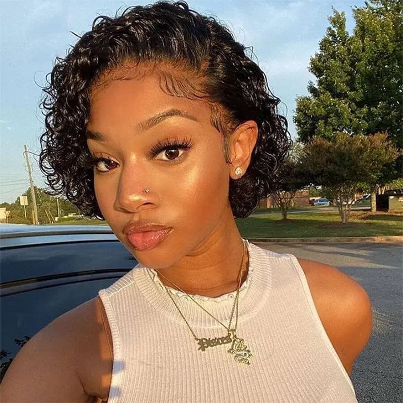 6 Inches / 13*4 lace front pixie curly wig ISEE Short Brazilian Pixie Cut Curly Human Hair Wig,Cheap Perruque 13x4 Lace Frontal Pixie Straight Lace Wig For Black Women