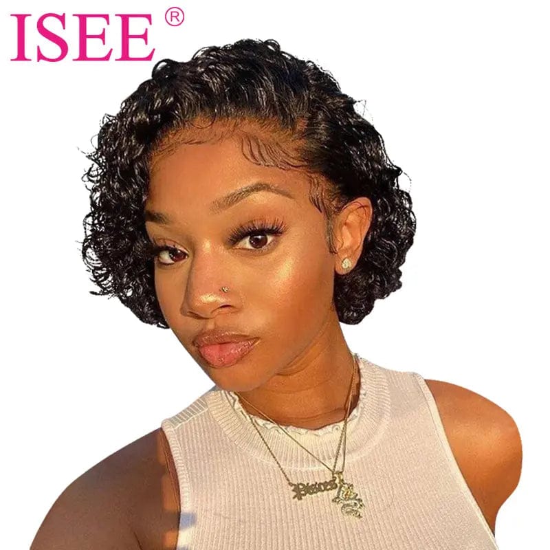 6 Inches / 13X4X1 lace pixie curly wig ISEE Short Brazilian Pixie Cut Curly Human Hair Wig,Cheap Perruque 13x4 Lace Frontal Pixie Straight Lace Wig For Black Women