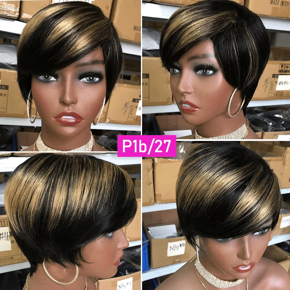 6 Inches / 1b/27 Raw peruvian virgin hair Pre Plucked Short Human Hair Wigs With Baby Hair Ombre 1b/30 Short Pixie Cut Wigs