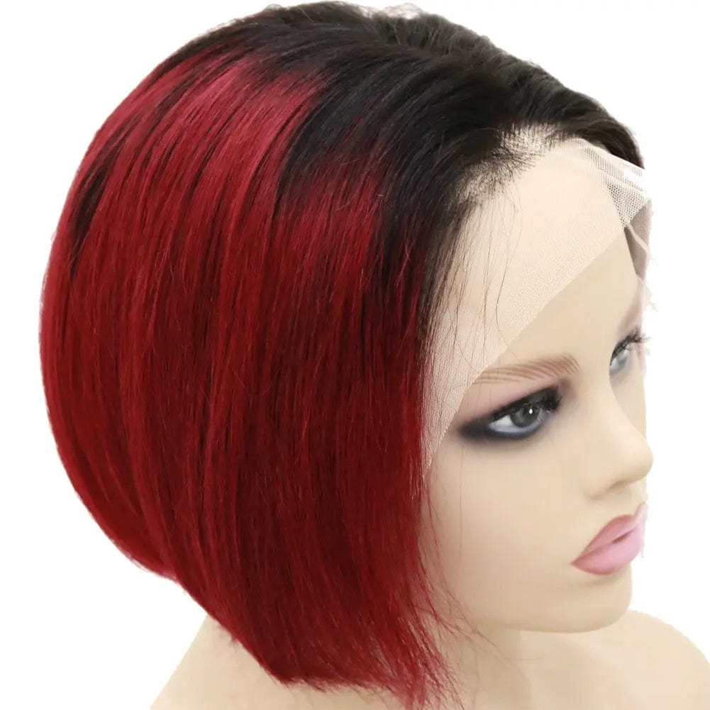 6 Inches / 1B/Red Pixie human hair wig brazilian