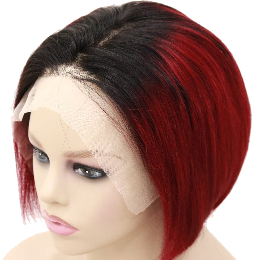 6 Inches / 1B/Red popular pixie human hair wig brazilian pixie cut wig short 1B/27 2Tone Ombre colour Bob lace front wig with wholesale price