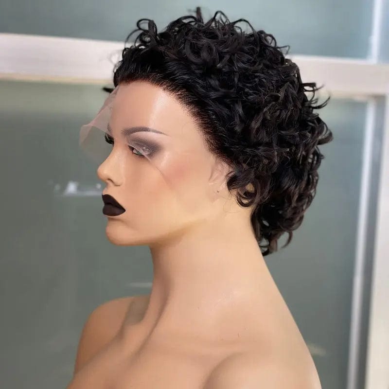 6 Inches / 6in Natural Black Pixie Cut Wig Short Curly Virgin Human Hair