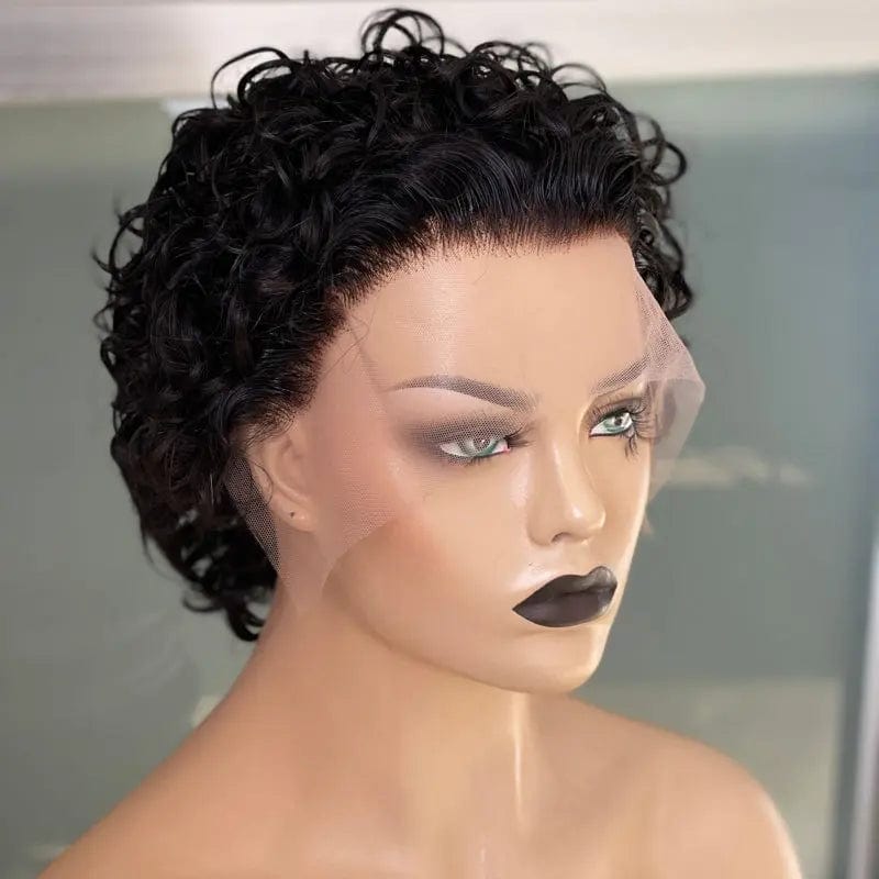 6 Inches / 6in Natural Black Pixie Cut Wig Short Curly Virgin Human Hair