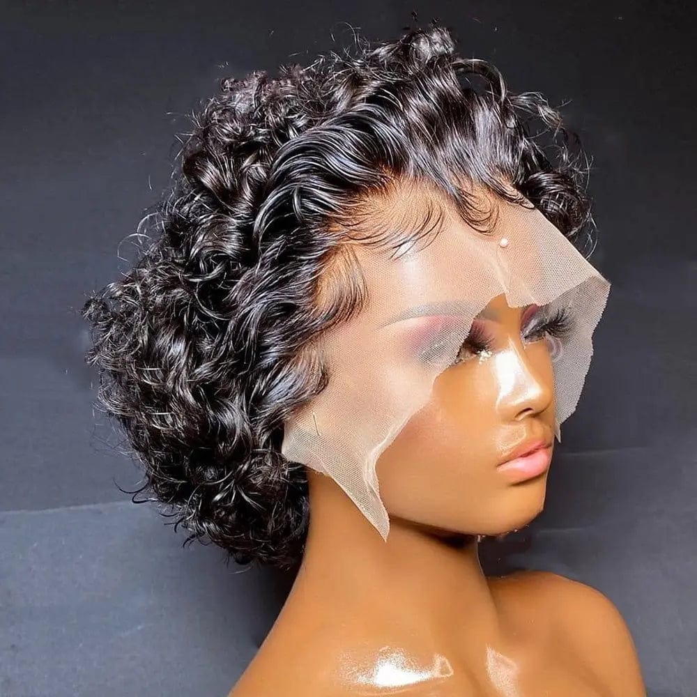 6 Inches / 6in Natural Black Pixie Cut Wig Short Curly Virgin Human Hair