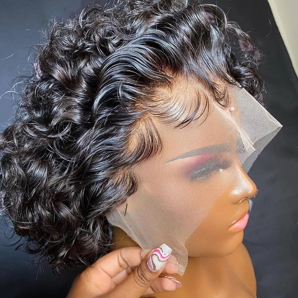 6 Inches / 6in Natural Black Pixie Cut Wig Short Curly Virgin Human Hair