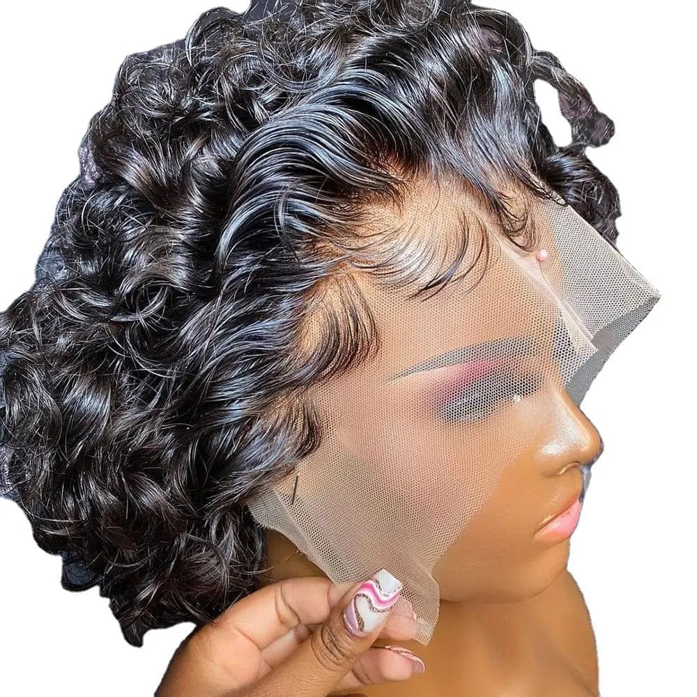 6 Inches / 6in Natural Black Pixie Cut Wig Short Curly Virgin Human Hair