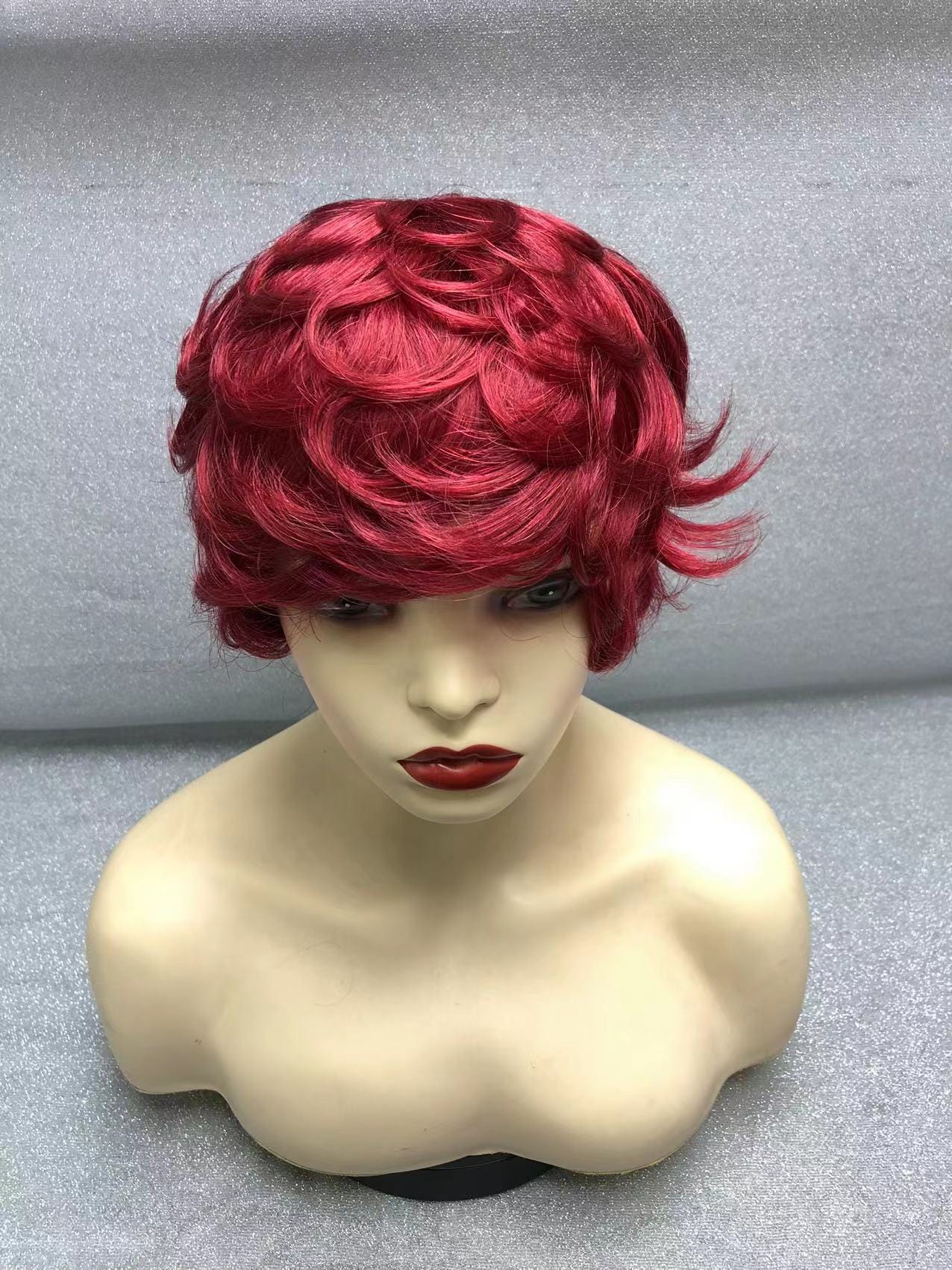 6 Inches / #99j Factory Outlet Pixie Cut Natural Wave Human Hair Wig Machine Made Cheap Pre Plucked Short Human Hair Wigs