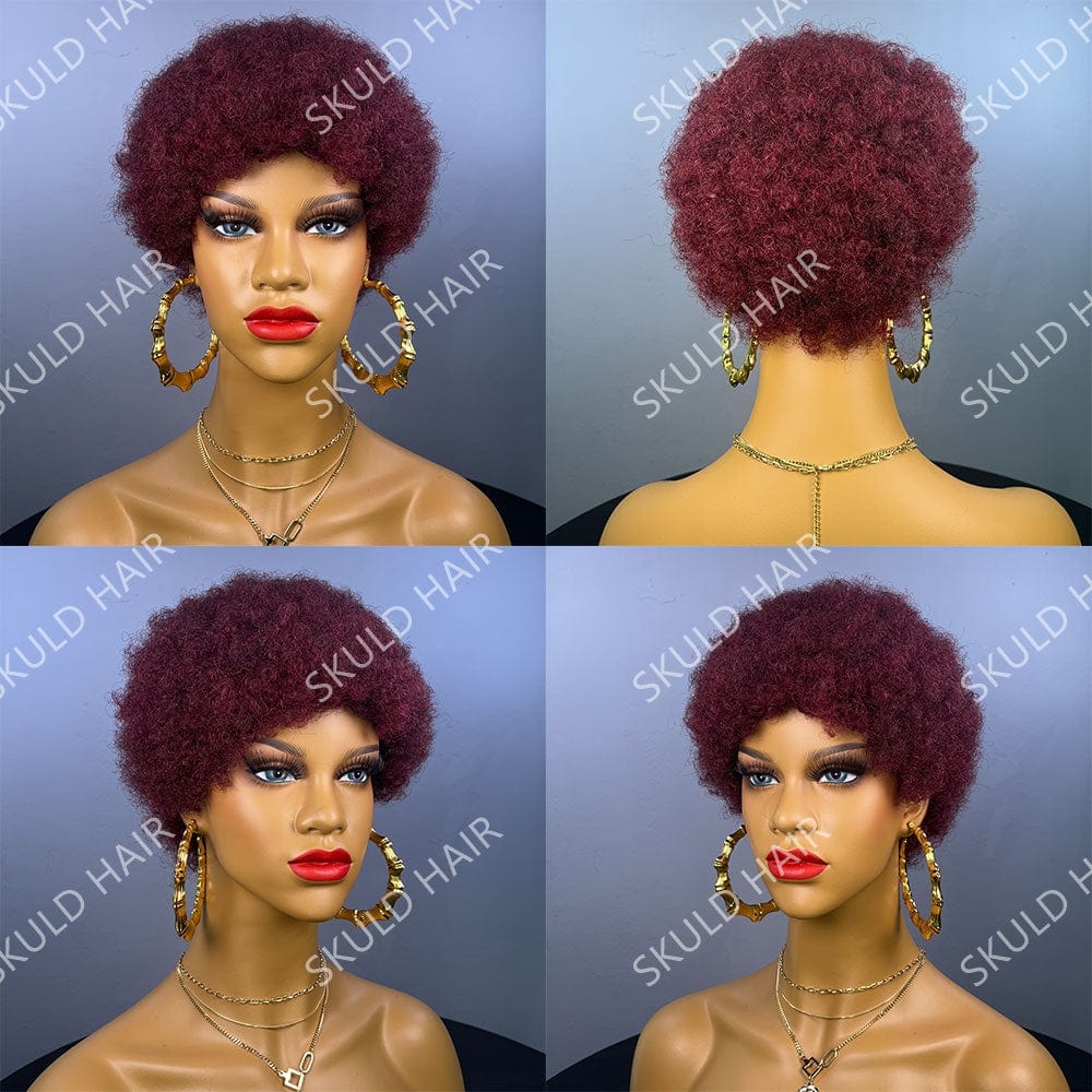 6 Inches / 99J Skuld Short Human Hair Wigs Pixie Cut Human Hair Wigs afro kinky Wig for Black Women Drop Shipping Wholesale