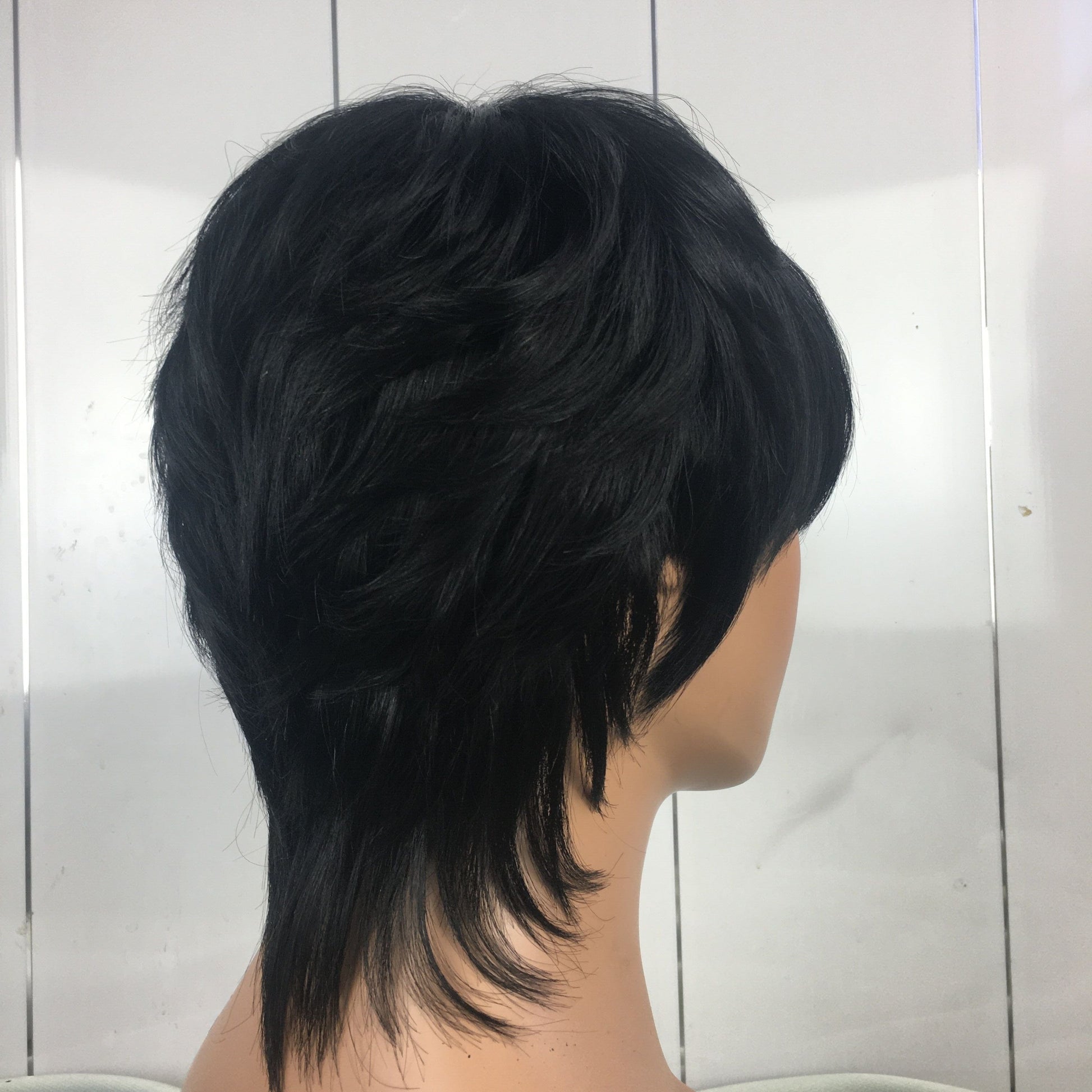 6 Inches / Black Black Short Pixie Cut Machine Made No Lace Wig 100%  Human Hair Glueless Wig  For Black Women