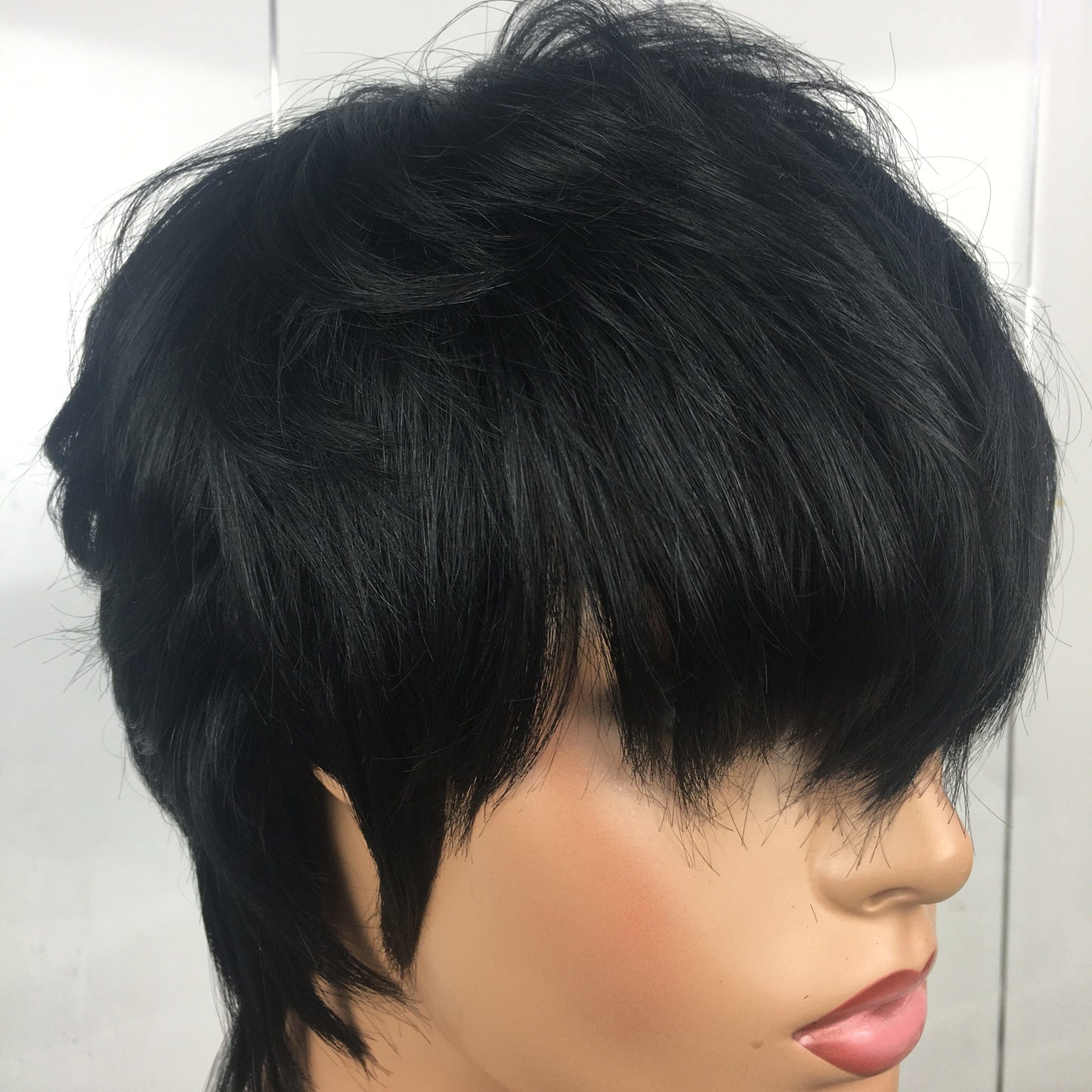 6 Inches / Black Black Short Pixie Cut Machine Made No Lace Wig 100%  Human Hair Glueless Wig  For Black Women