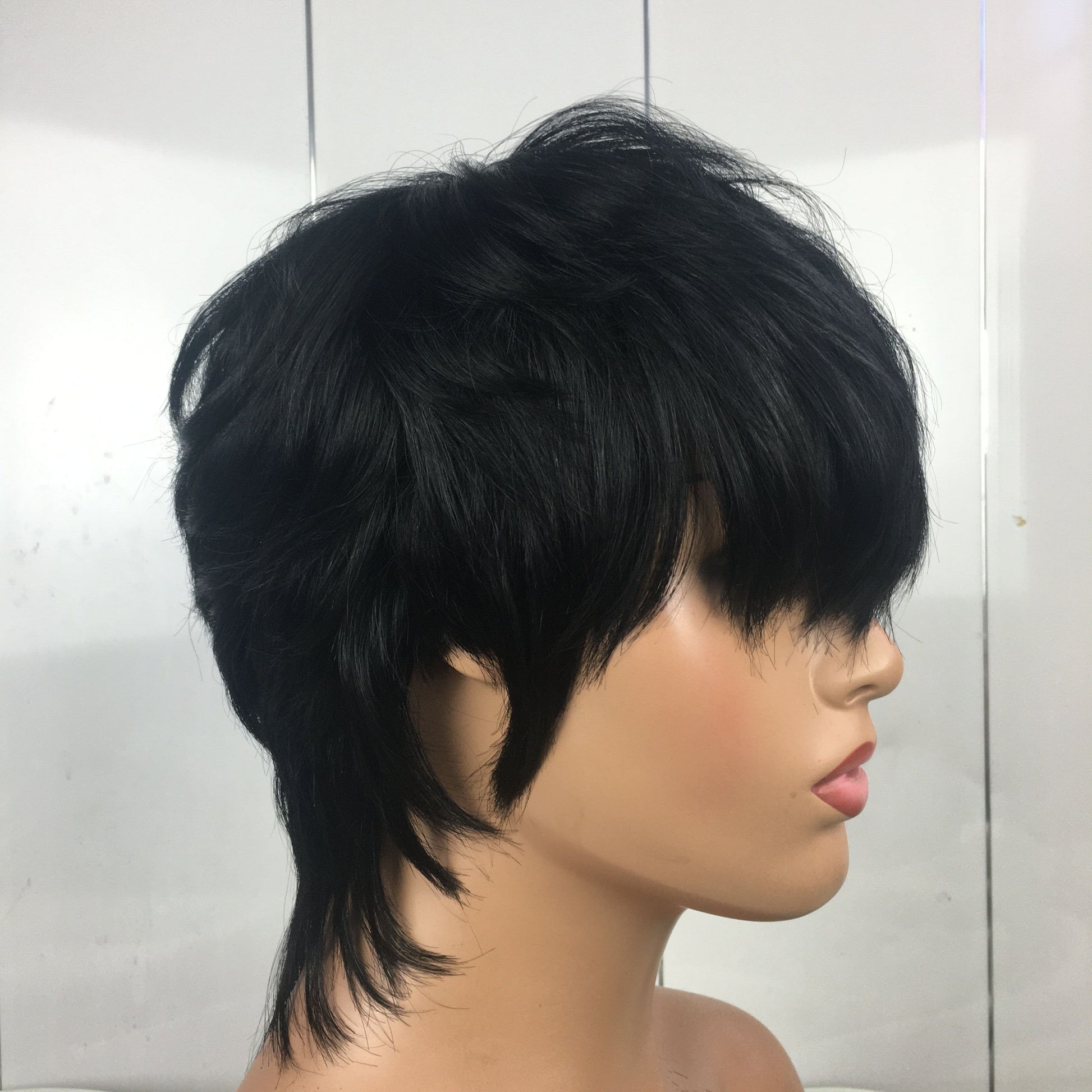 6 Inches / Black Black Short Pixie Cut Machine Made No Lace Wig 100%  Human Hair Glueless Wig  For Black Women