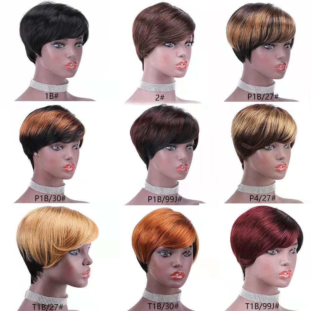 6 Inches / Black factory price short fashion style human hair wigs machine made pixie wigs