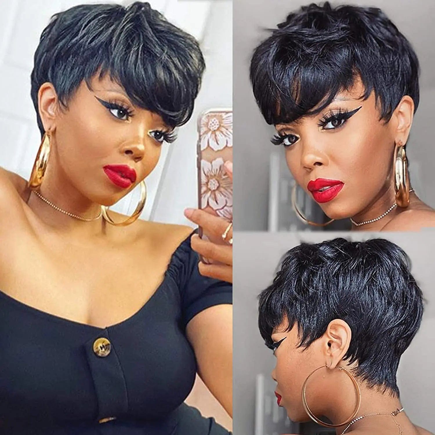 6 Inches / Black Hot Selling Pixie Cut Bob Wig Highlight Brown Silky Straight Brazilian Human Hair None Lace Wigs