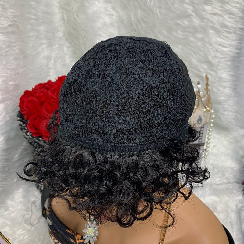 6 Inches / Black Raw No Lace Pixie Women Wigs Machine Made 12A Short Wig Wholesale Cuticle Aligned Curly Hair Wigs Human Hair