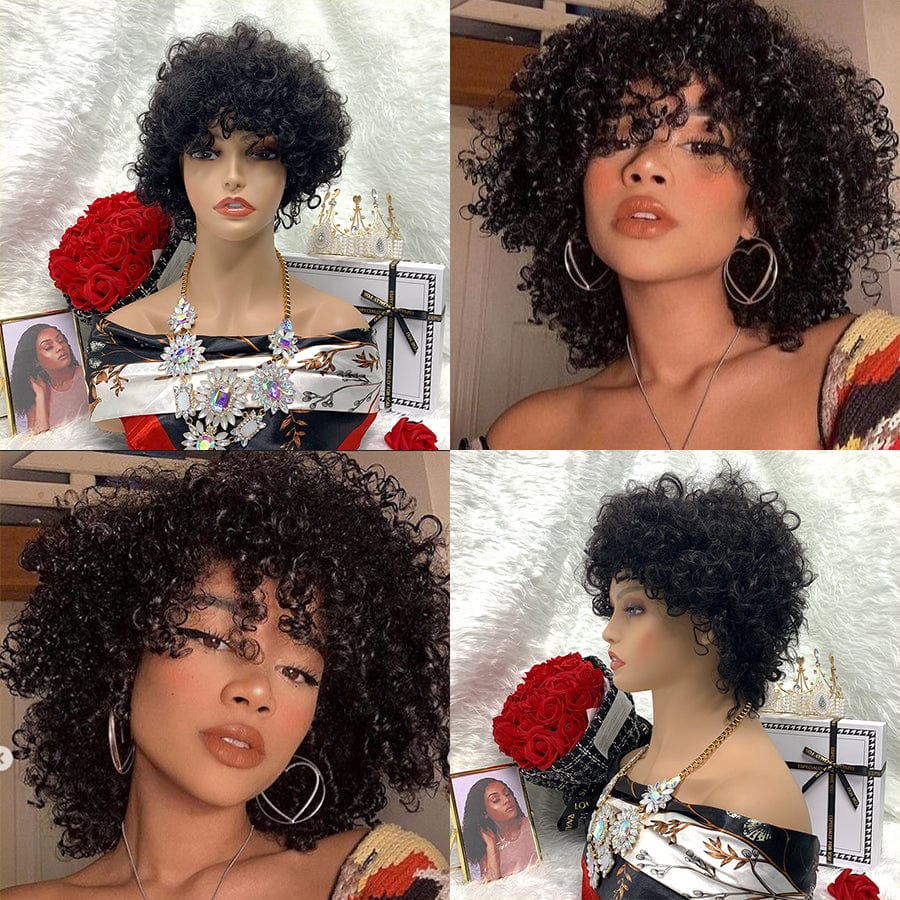 6 Inches / Black Raw No Lace Pixie Women Wigs Machine Made 12A Short Wig Wholesale Cuticle Aligned Curly Hair Wigs Human Hair