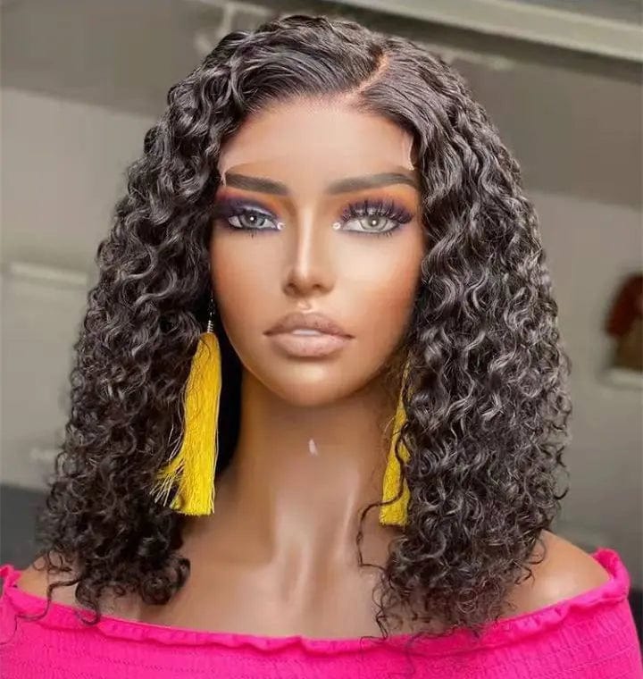 6 Inches / Black Wholesale Afro Wave Bob Wigs Natural Black Raw Indian Human Hair13*4 Lace Front Wig