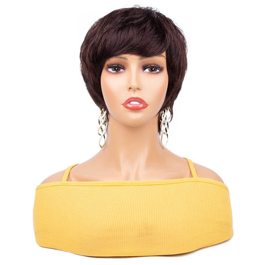 6 Inches / DC-0624 Full Machine Made Wig With Bangs,Short Hair Bob Wigs,Short Straight Pixie Cut Indian Virgin Human Hair Glueless Bob Wig