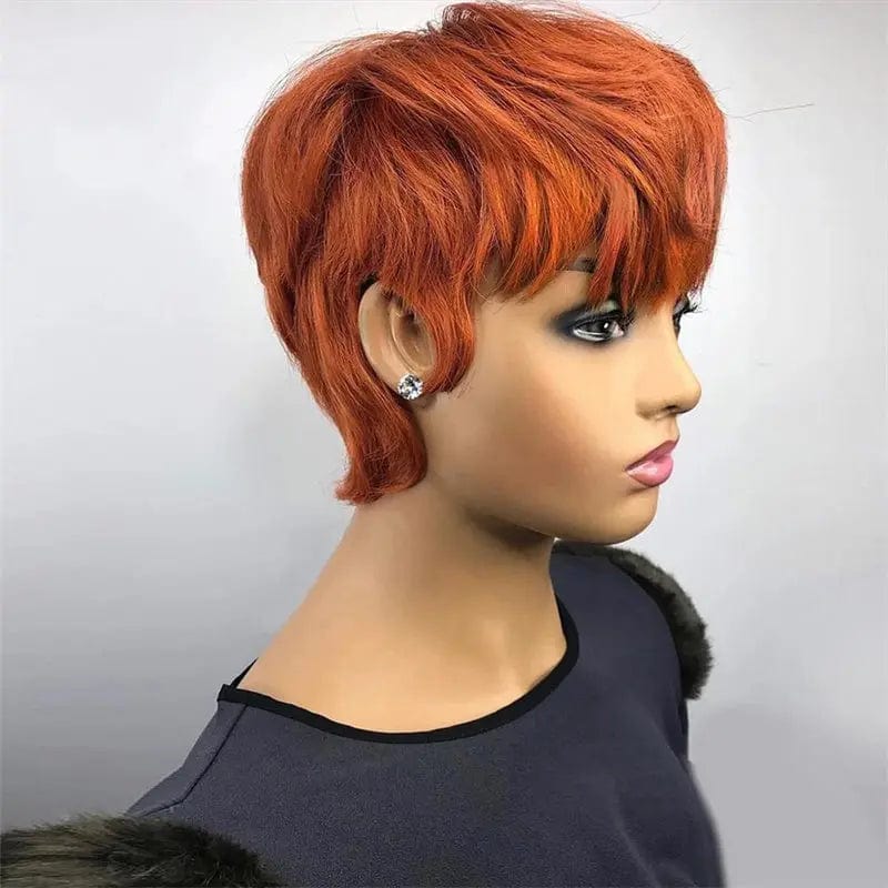 6 Inches / Ginger Hot Selling Pixie Cut Bob Wig Highlight Brown Silky Straight Brazilian Human Hair None Lace Wigs