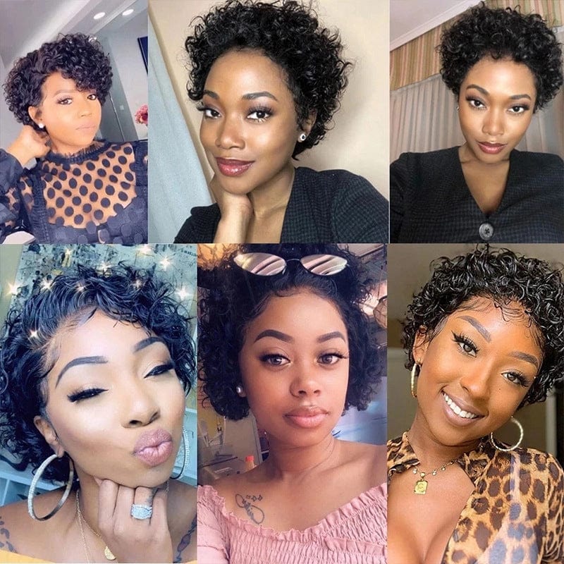 6 Inches / Kinky curly wig Pixie Cut Wig Human Hair Curly Bob Lace Front Wig 13*1 Lace Part Pre Plucked Wig