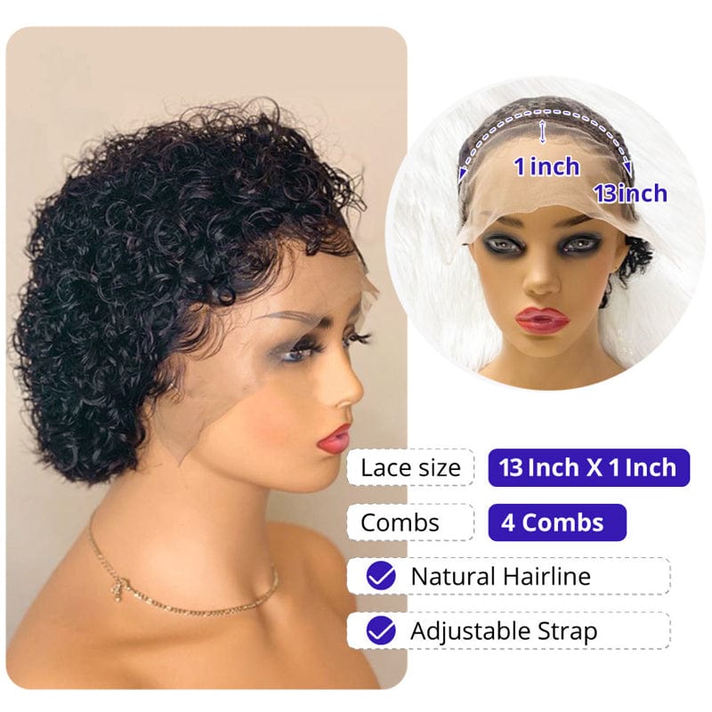 6 Inches / Kinky curly wig Pixie Cut Wig Human Hair Curly Bob Lace Front Wig 13*1 Lace Part Pre Plucked Wig