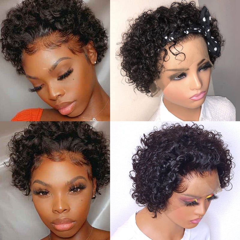 6 Inches / Kinky curly wig Pixie Cut Wig Human Hair Curly Bob Lace Front Wig 13*1 Lace Part Pre Plucked Wig