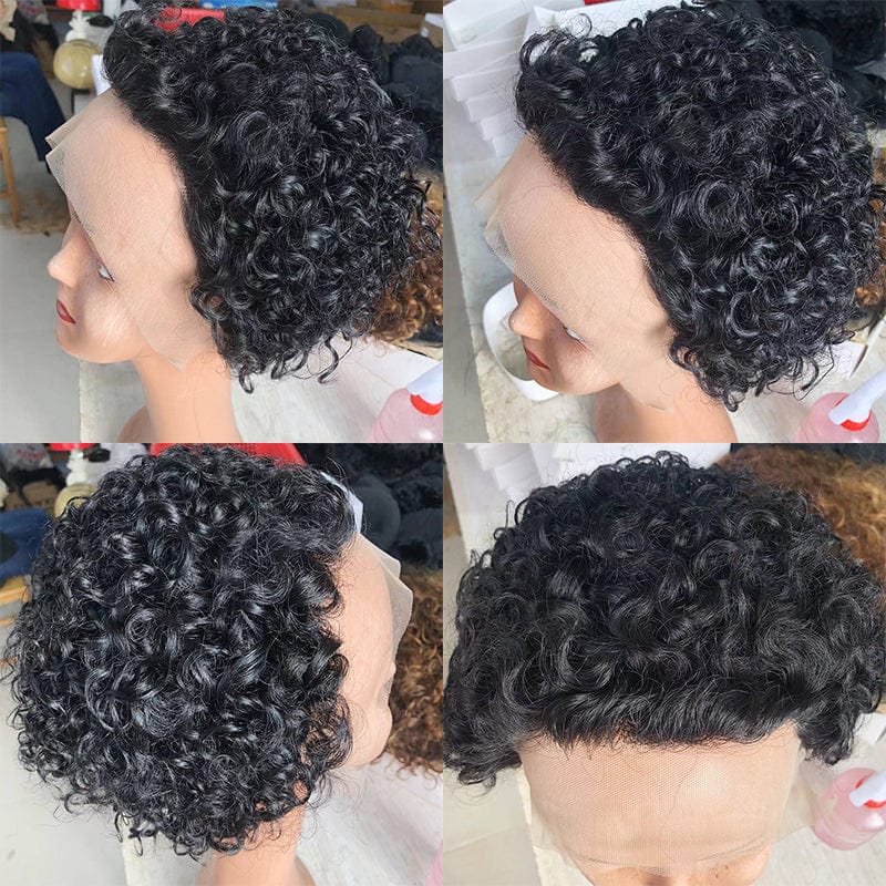 6 Inches / Kinky curly wig Pixie Cut Wig Human Hair Curly Bob Lace Front Wig 13*1 Lace Part Pre Plucked Wig