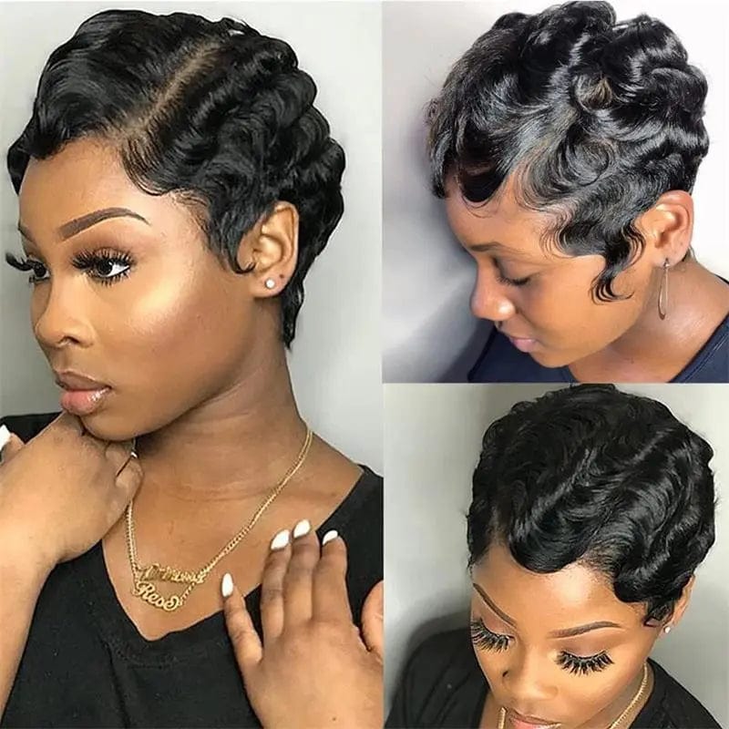 6 Inches / machine made pixie wig ISEE Short Brazilian Pixie Cut Curly Human Hair Wig,Cheap Perruque 13x4 Lace Frontal Pixie Straight Lace Wig For Black Women