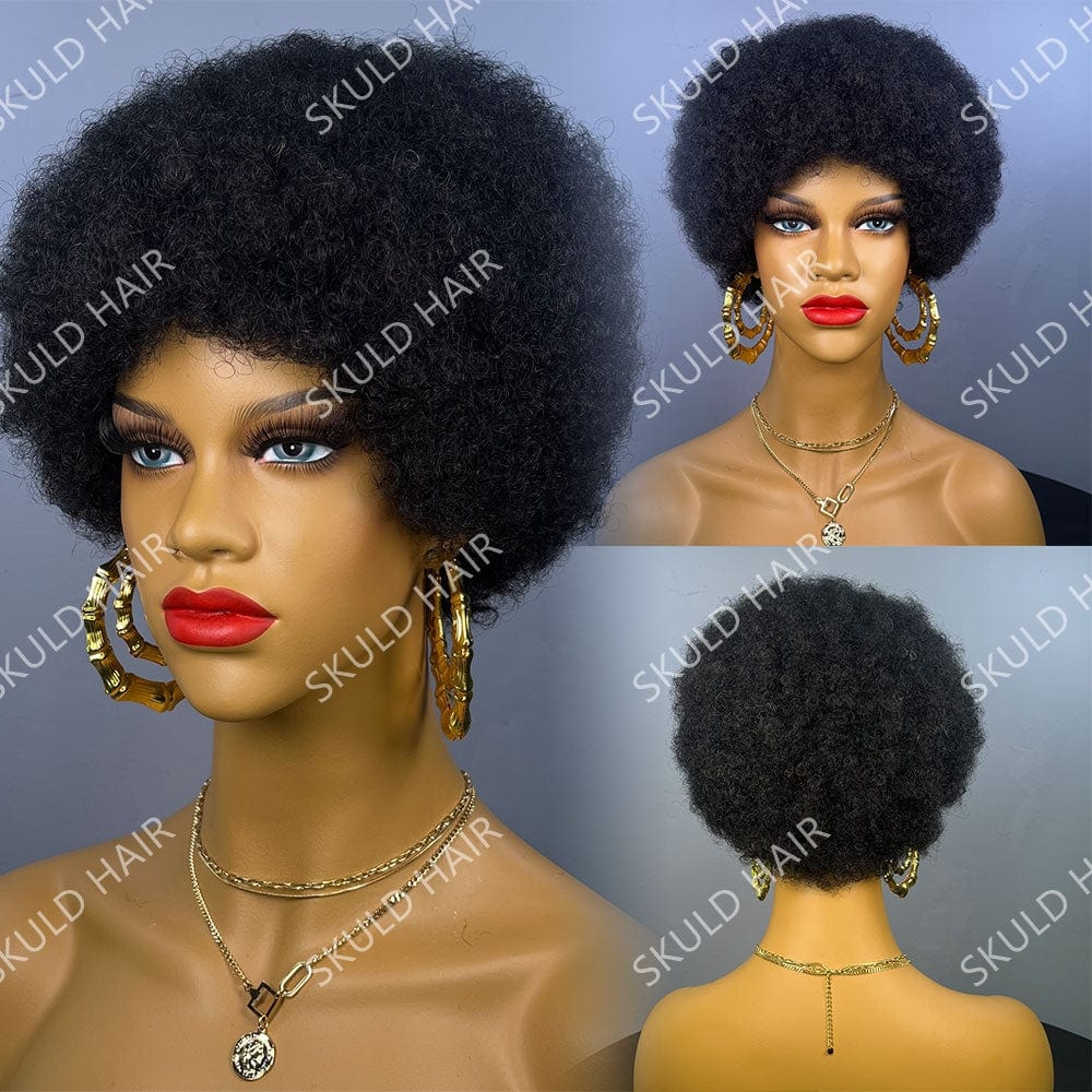 6 Inches / Natural Skuld Short Human Hair Wigs Pixie Cut Human Hair Wigs afro kinky Wig for Black Women Drop Shipping Wholesale