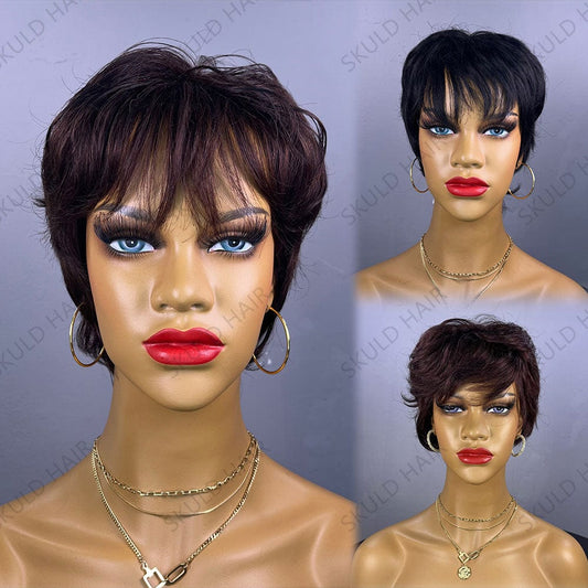 6 Inches / Natural Skuld Short Human Hair Wigs Pixie Cut Human Hair Wigs Cheap Wig for Black Women Drop Shipping Wholesale