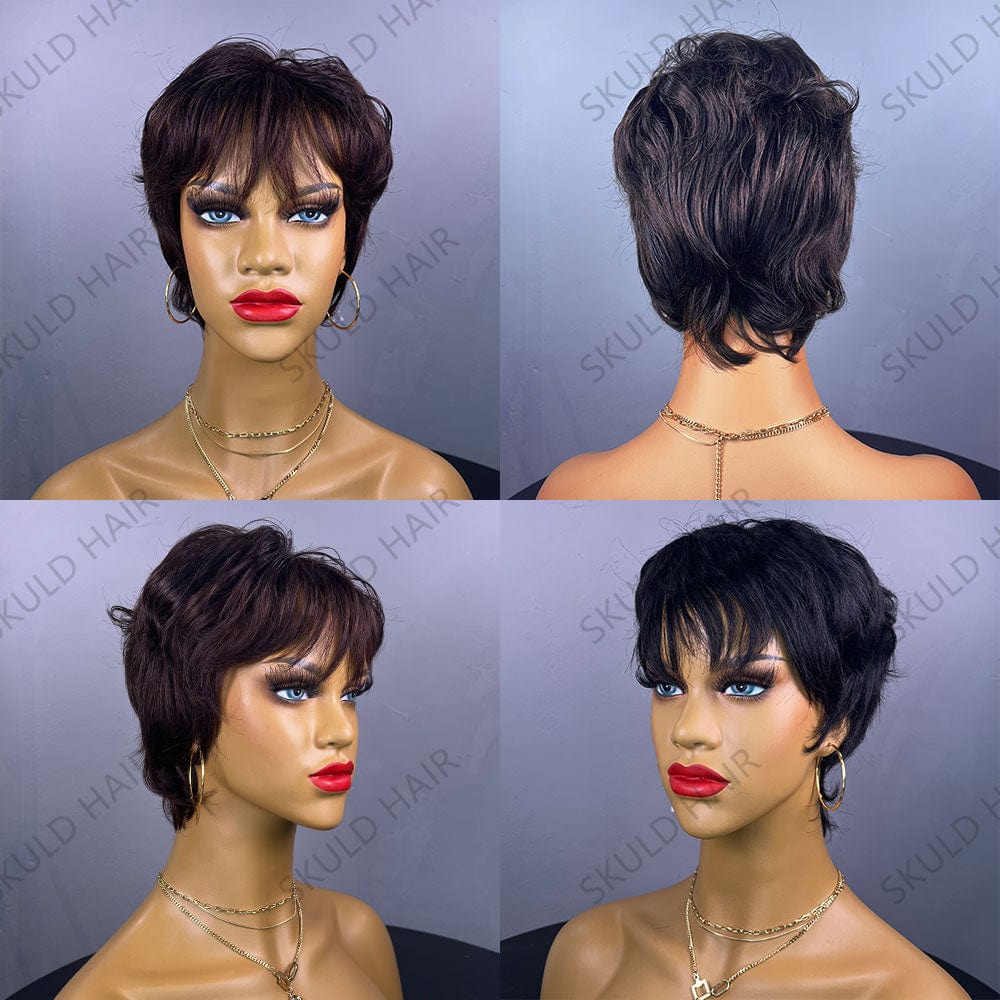 6 Inches / Natural Skuld Short Human Hair Wigs Pixie Cut Human Hair Wigs Cheap Wig for Black Women Drop Shipping Wholesale