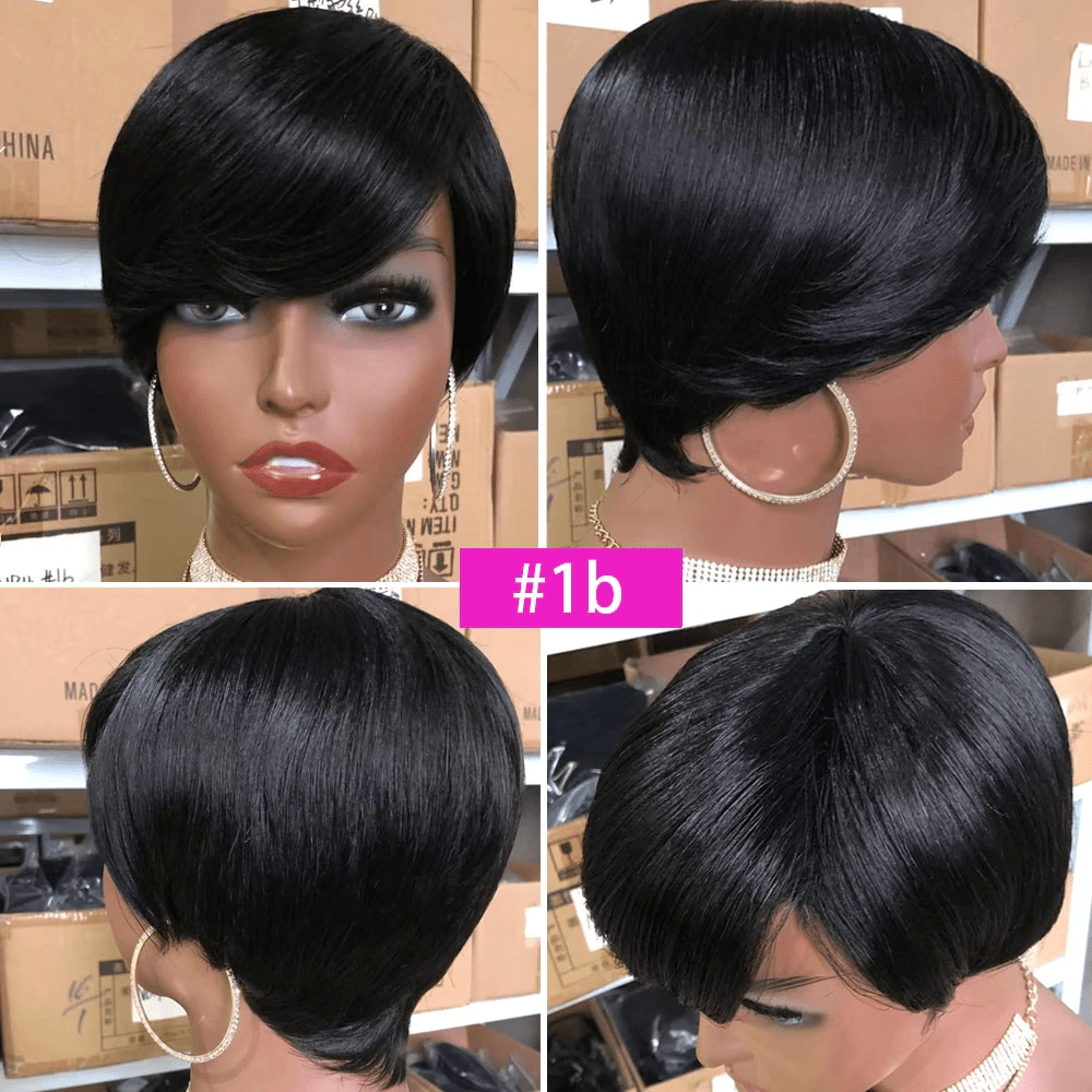 6 Inches / natural wig Raw peruvian virgin hair Pre Plucked Short Human Hair Wigs With Baby Hair Ombre 1b/30 Short Pixie Cut Wigs