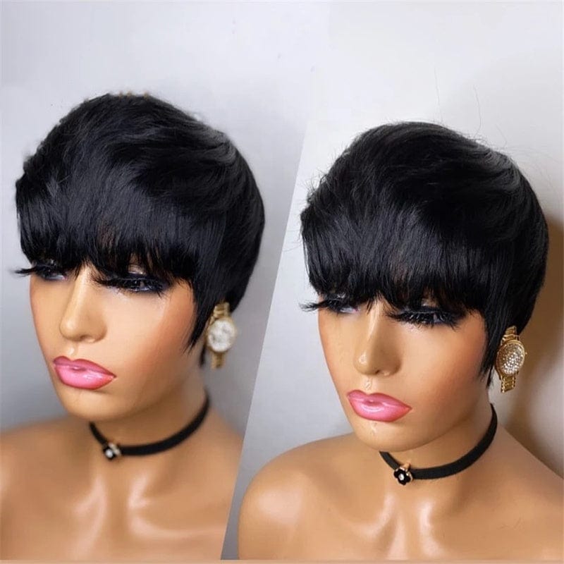 6 Inches / pixie wig HD transparent lace frontal wigs human hair wigs human hair strot bob hair with bangs pixie wigs for black women