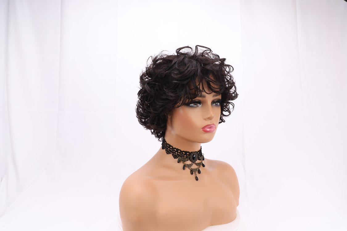 6 Inches / Short Pixie Wholesale Machine Made Non Lace Glueless Wigs 100% Unprocessed Raw Brazilian Virgin Human Hair Short Curly Pixie Cut Wigs